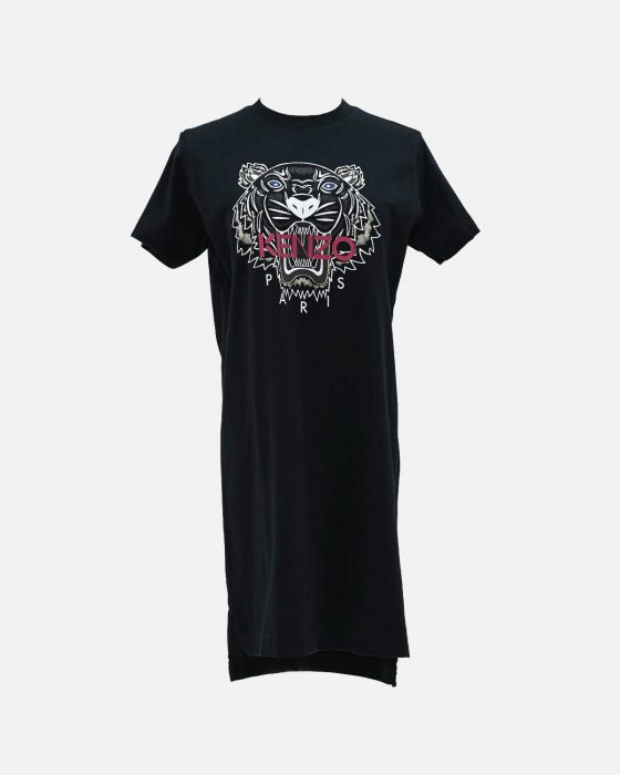 Черное платье-футболка KENZO с тигром