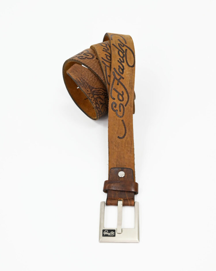 Кожаный ремень Ed Hardy с рисунком логотипом 00-s