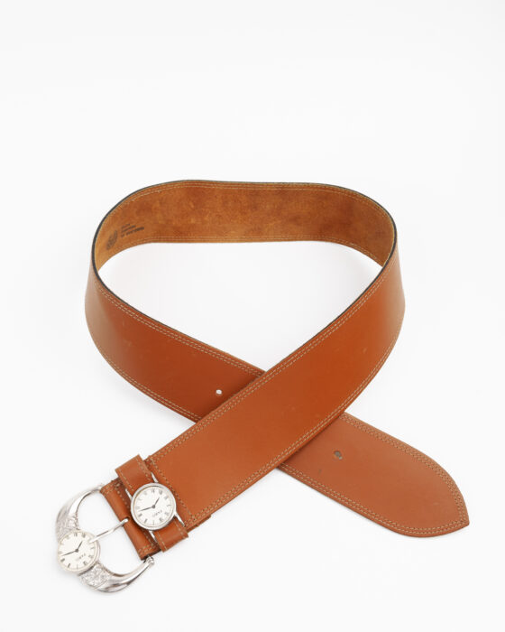 Кожаный ремень с часами — фото 3