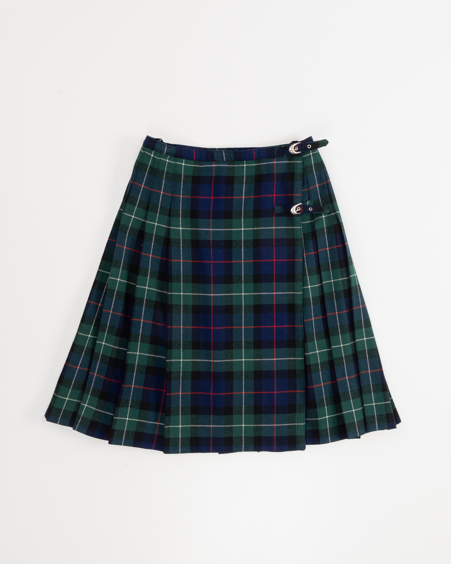 Килт из шерстяной ткани в зелено-синем тартане