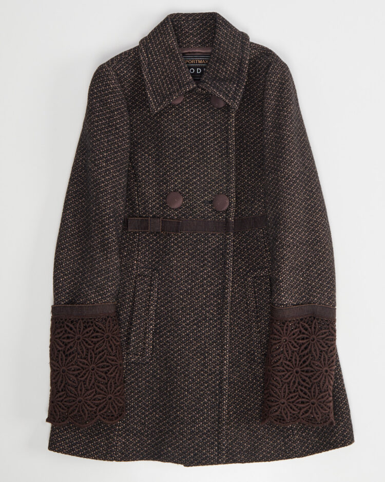 Двубортное пальто Sportmax Code с кружевными манжетами