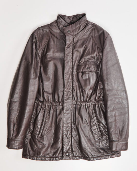 Кожаная парка с утяжкой по талии