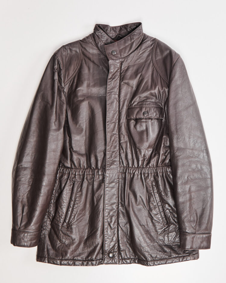 Кожаный тренч с утяжкой по талии