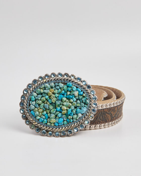 Ремень с пряжкой из бирюзовой крошки