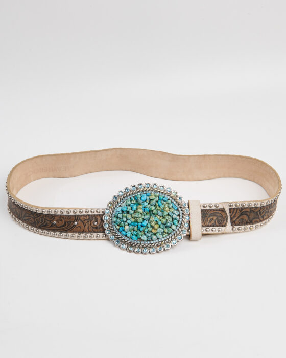 Ремень с пряжкой из бирюзовой крошки — фото 2