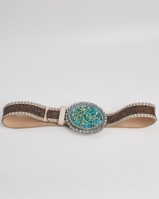 Ремень с пряжкой из бирюзовой крошки — фото 3