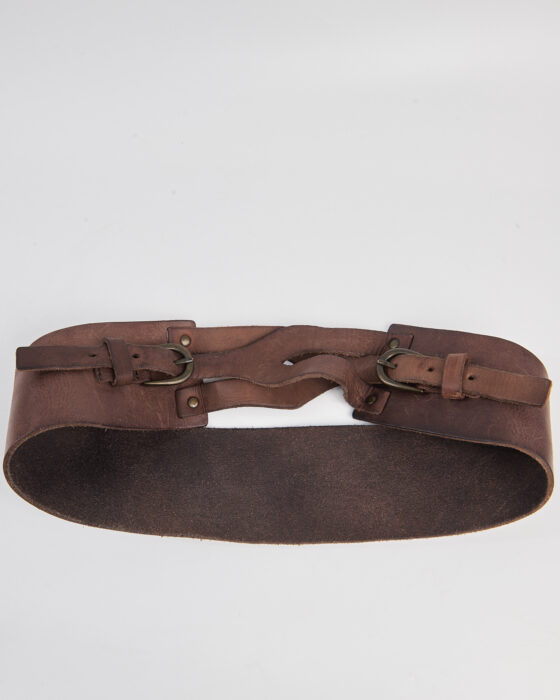 Винтажный пояс из кожи с двойной пряжкой