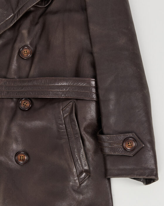 Утепленный кожаный плащ — фото 3