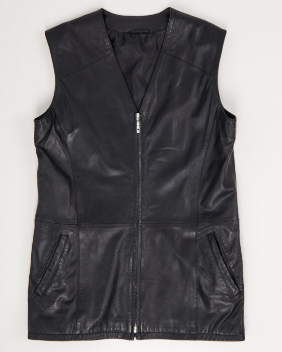 Винтажный кожаный жилет на молнии