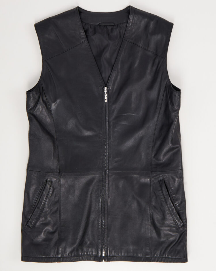 Винтажный кожаный жилет на молнии